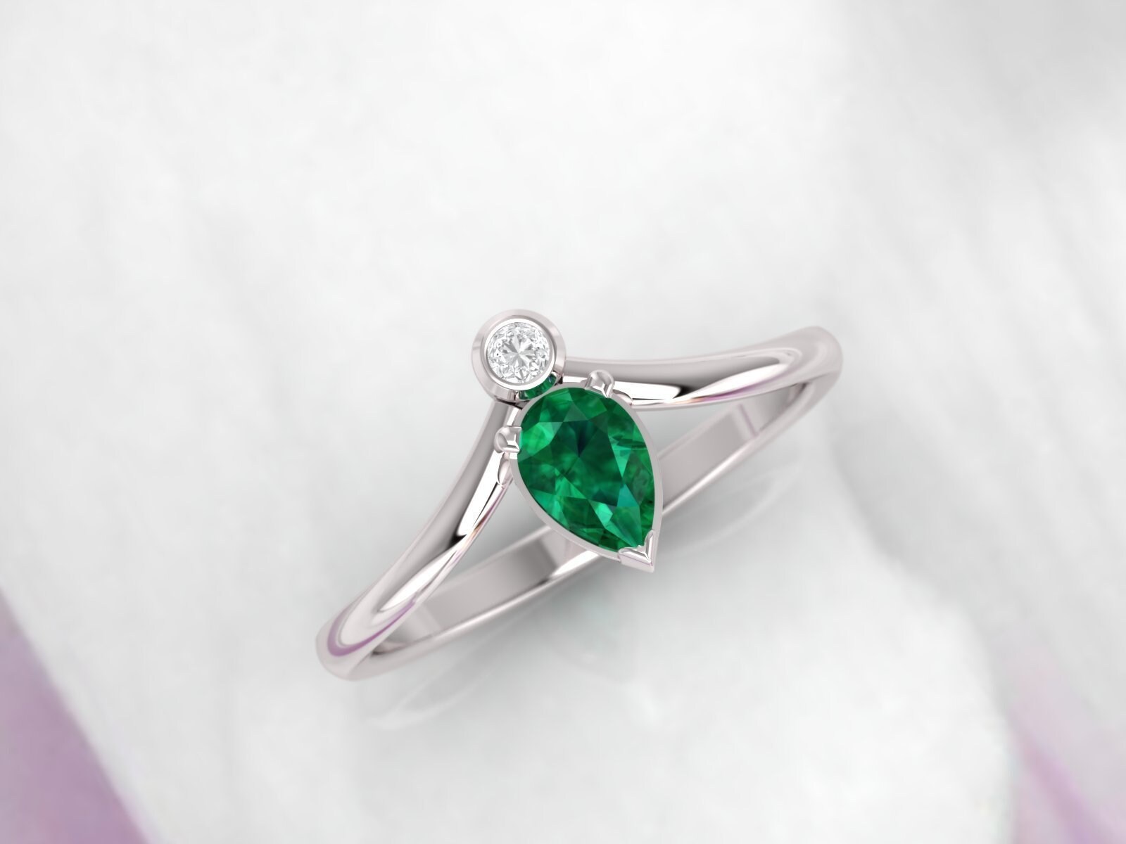 Smaragd Als Verlobungsring. Diamant Ring. Ring in Tropfenform. 14K, 18K, Weiß-, Gelb - Oder Roségold. Erhältlich Platin von DameJewelry