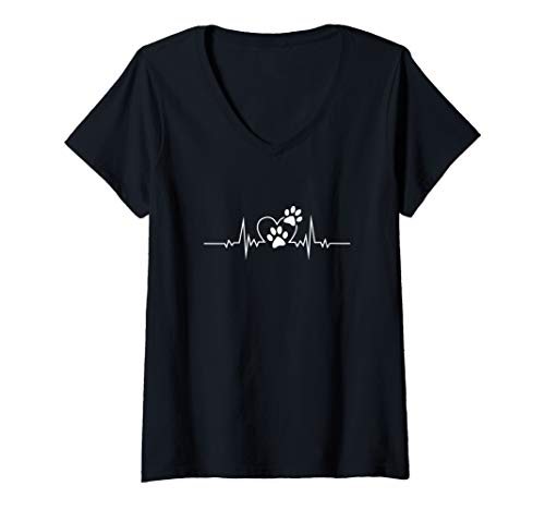 Damen Hundepfote Herz Frauchen Dog Mom Hundemama Hunde Geschenk T-Shirt mit V-Ausschnitt von Damen Frauen Hundemama Hunde Frauchen Dog Geschenk