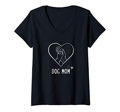 Damen Hundepfote Herz Frauchen Dog Mom Hundemama Hunde Geschenk T-Shirt mit V-Ausschnitt von Damen Frauen Hundemama Hunde Frauchen Dog Geschenk