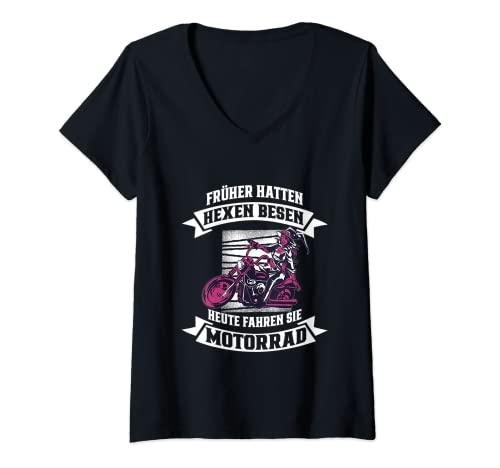 Damen Früher hatten Hexen Besen Motorrad Lady Biker T-Shirt mit V-Ausschnitt Damen Früher hatten Hexen Besen Motorrad Lady Biker T-Shirt mit V-Ausschnitt von Damen Hexen Motorrad Biker Lady Motorradfahrerin