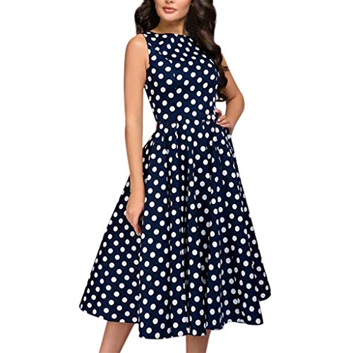 Damen Sommerkleid Elegantes Vintage Skaterkleid Festliches Kleid Swing Kleid Cocktailkleid Partykleid Abendkleid Polka Dots Schulterfrei Bodycon Minikleid (Blau, L) von Damen Kleider