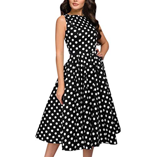 Damen Sommerkleid Elegantes Vintage Skaterkleid Festliches Kleid Swing Kleid Cocktailkleid Partykleid Abendkleid Polka Dots Schulterfrei Bodycon Minikleid (Schwarz, M) von Damen Kleider