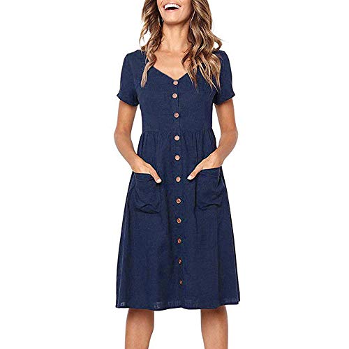 Hemdblusenkleid Damen Kleider Knielange Minikleid Shirtkleid Frühling Sommer Casual V-Ausschnitt Button Up Solide Knielang Kleid Sommerkleid von Damen Kleider