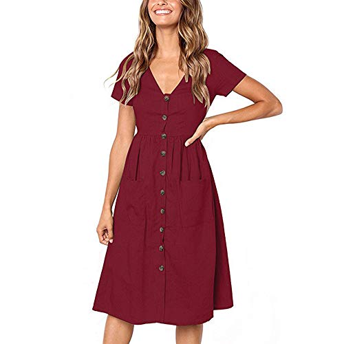 Hemdblusenkleid Damen Kleider Knielange Minikleid Shirtkleid Frühling Sommer Casual V-Ausschnitt Button Up Solide Knielang Kleid Sommerkleid von Damen Kleider