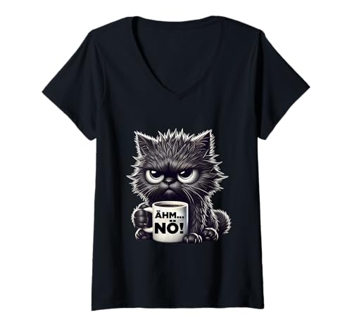 Damen Ähm Nö Schwarze Katzen Herren Damen Lustiges Katzen T-Shirt mit V-Ausschnitt von Katzen Tshirt Damen und Herren Witzig Kinder