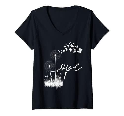 Damen Süßes Hope Schmetterlinge Pusteblume T-Shirt mit V-Ausschnitt von Damen T-shirts mit Pusteblumen