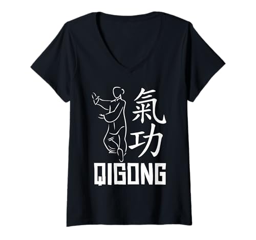 Damen Qigong Chi Gong Quigong Chigong Yin Yang T-Shirt mit V-Ausschnitt von Damen Tai Chi Outfit Qi Gong Bekleidung Herren