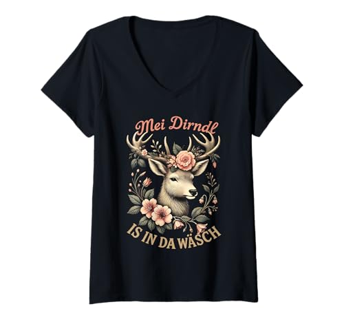 Damen MEI Dirndl is in da Wäsch Oktoberfest T-Shirt mit V-Ausschnitt Damen MEI Dirndl is in da Wäsch Oktoberfest T-Shirt mit V-Ausschnitt von Damen Trachten Tracht Ersatz Dirndl