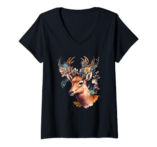 Damen Trachtenhemd Hirsch Oktoberfest T-Shirt mit V-Ausschnitt von Damen Trachtenhemd Hirsch Oktoberfest