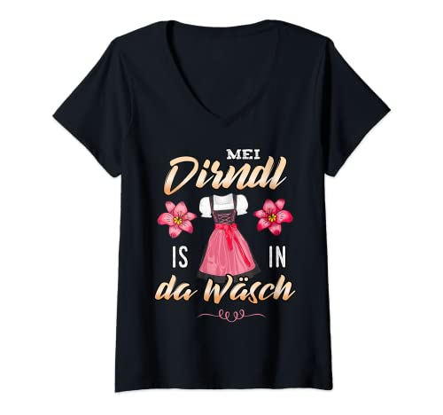 Damen Mei Dirndl is in da Wäsch Trachtenshirt Damen Dirndl T-Shirt mit V-Ausschnitt von Damen Trachtenshirt & Mei Dirndl Sprüche