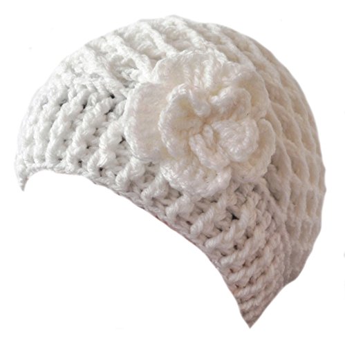 Damenmützen Strickmütze Pudelmütze mit Blume Wintermützen (Weiß) von Damenmützen