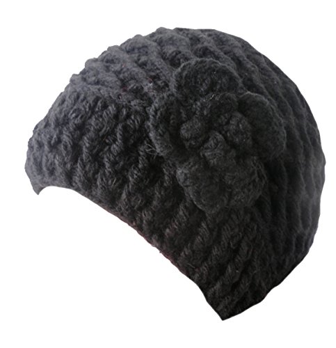 Damenmützen Strickmütze Pudelmütze mit Blume Wintermützen (Schwarz) von Damenmützen