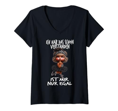 Damen Mittelfinger Ich Hab Das Schon Verstanden Ist Mir Nur Egal T-Shirt mit V-Ausschnitt von Damenrede Lustige Sprüche Frauen Geschenk Damen