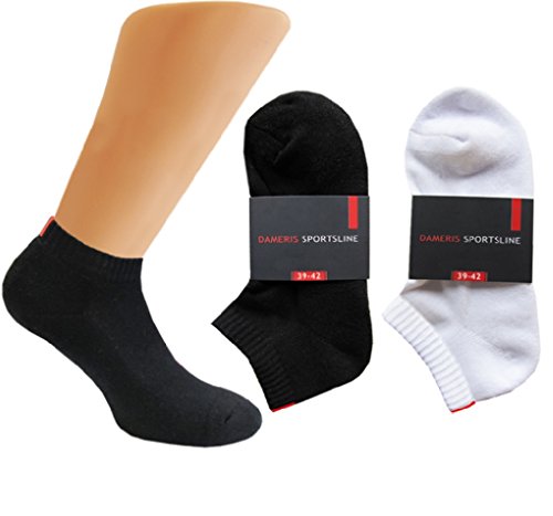 6 Paar Damen Herren Sneaker-Socken Sportline Frotteesohle Weiß oder Schwarz 39-42/43-46 (35-38, Weiß) von Dameris