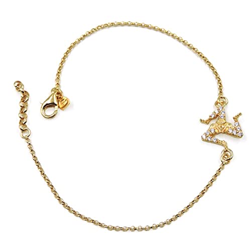 Gelbvergoldetes 925er Sterlingsilber Sizilianisches Trinacria Armband mit weißen Zirkonen Oro von Damiano Argenti