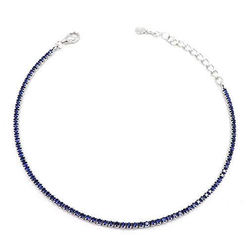 Dünnes Tennis Armband aus 925 Sterling Silber Rhodiniert Weißgold mit Blauer Zirkonia Argento von Damiano Argenti