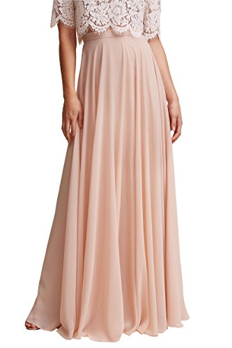 Damier Damen Elegant Flowy Maxi Rock Hohe Taille Retro Abendröcke Doppelte Schicht Langer Rock (L, Rosa2) von Damier