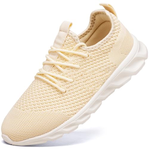 Damyuan Damen Schuhe Sneaker Sportschuhe Slip on Laufschuhe Turnschuhe Leicht Tennisschuhe Atmungsaktiv Wanderschuhe beige 42 von Damyuan