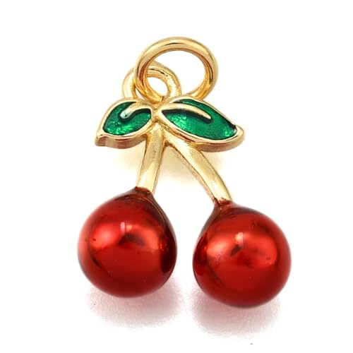 DanLingJewelry 10 Stück Kirsch-Emaille-Charms, Bastelbedarf, goldfarben, Messing, 3D, rot, Mini-Anhänger für Schmuckherstellung, Halsketten DanLingJewelry 10 Stück Kirsch-Emaille-Charms, Bastelbedarf, goldfarben, Messing, 3D, rot, Mini-Anhänger für Schmuckherstellung, Halsketten von DanLingJewelry