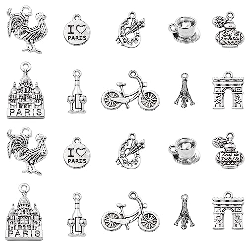 DanLingJewelry 100 Stück 10 Stile Frankreich Paris Reise Thema Charme antike Silber Französisch Parfüm Eiffelturm Becher Reize für Schmuckherstellung Handwerk von DanLingJewelry