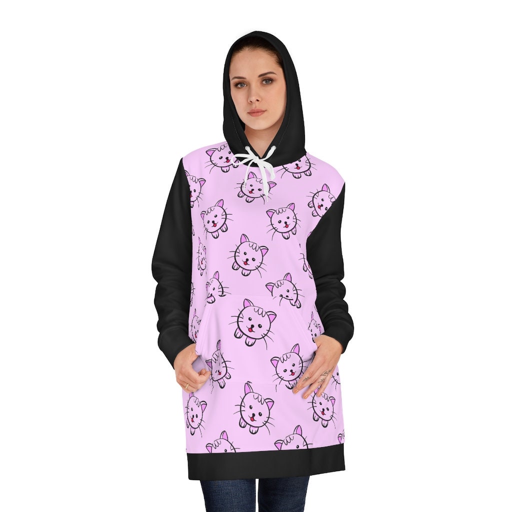 Damen Oder Jugendliche Pink Kätzchen Print Hoodie Kleid, Niedlich, Selten von DanaEMArtandFashion
