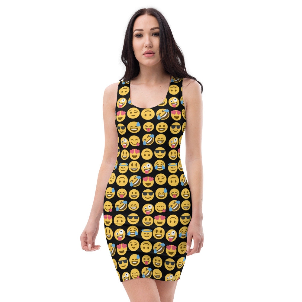 Frauen Oder Teens Emoji Print Ausgestattet Kleid, Pullover, So Ccute Smiley Gesicht Druck, Glückliches Gesicht, Selten, Spaß von DanaEMArtandFashion