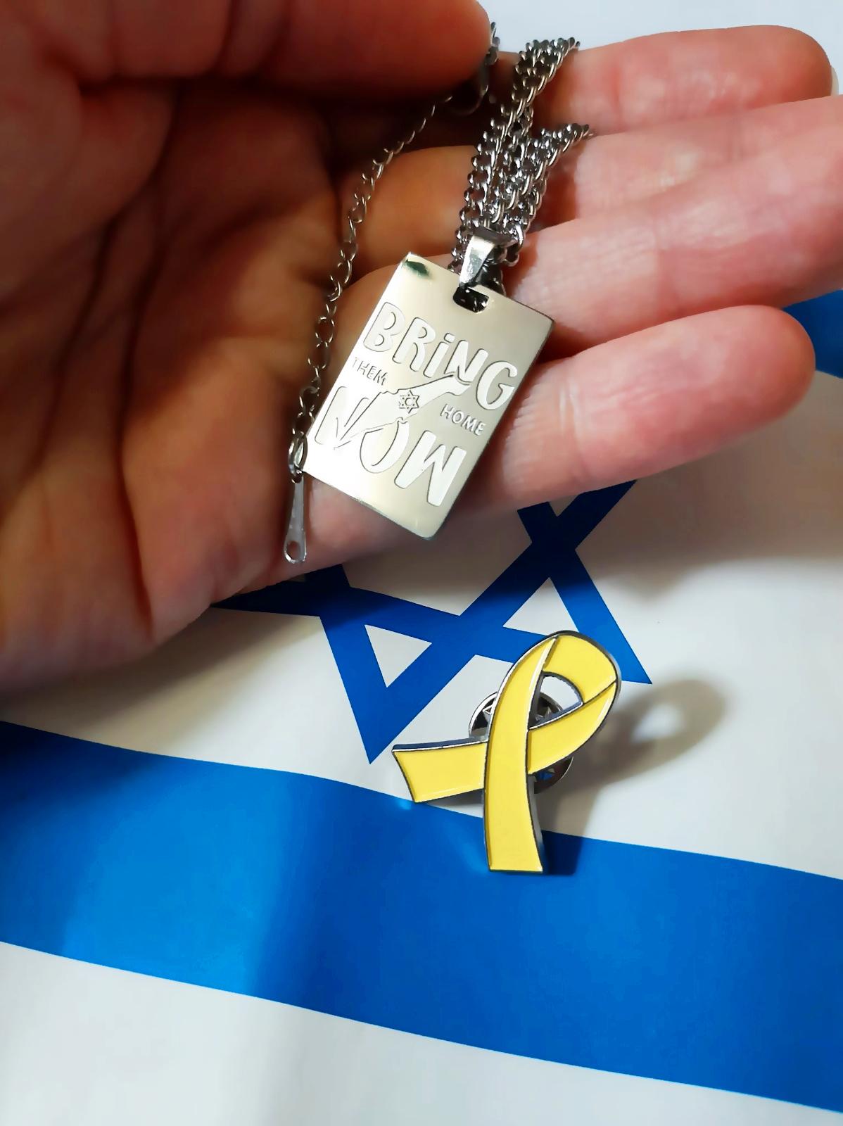 Gelbe Schleife Band & Bring-Them-Home-Kette Set-Preis Solidarität Israel Geiseln Befreien - Kostenloser Versand Versand Ende Dezember von DanaJudaica