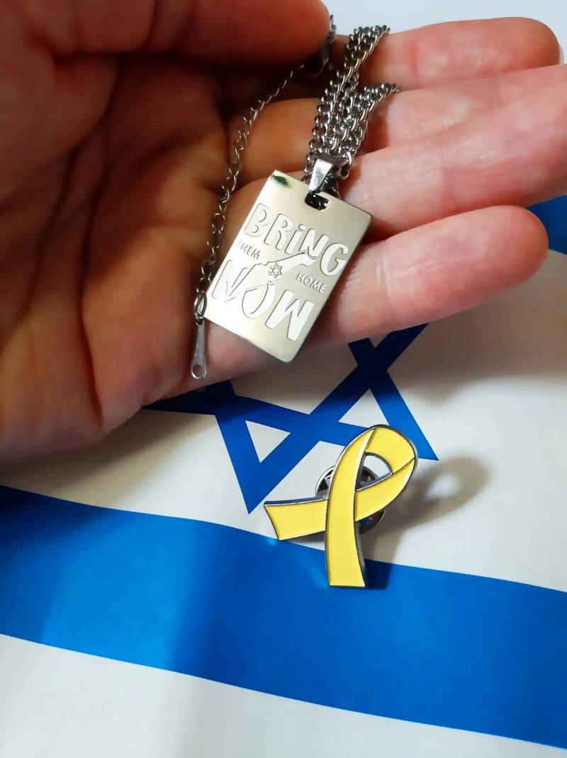 Gelbe Schleife Band & Bring-Them-Home-Kette Set-Preis Solidarität Israel Geiseln Befreien - Kostenloser Versand Versand Ende Dezember von DanaJudaica