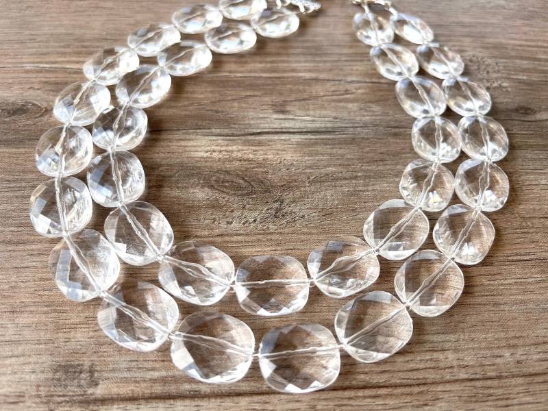 Klare Statement Halskette, Acryl Perlenkette, Chunky Lucite Schmuck, Multi Strang, Geschenk Für Sie - Elizabeth von DanaLeBlancDesigns