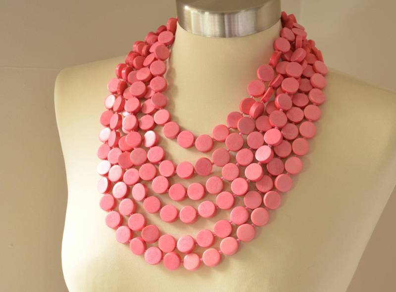 Rosa Statement Halskette, Holzperlenkette, Chunky Multi Strand Halskette - Charlotte Rosa Statement Halskette, Holzperlenkette, Chunky Multi Strand Halskette - Charlotte von DanaLeBlancDesigns
