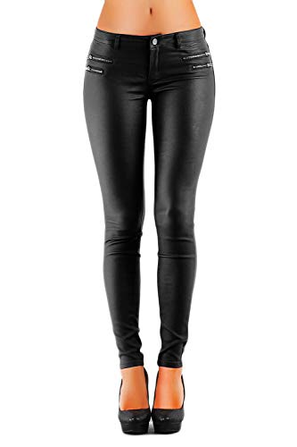 Damen Hose Hüft Kunstlederhose Skinny (No:323) (36, Schwarz) von Danaest