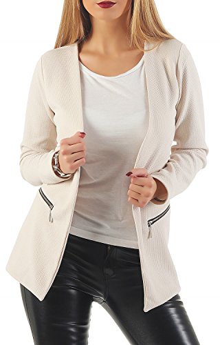 Damen lang Blazer mit Taschen (501), Farbe:Beige, Blazer 1:42 / XL von DANAEST