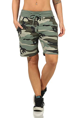 DANAEST Damen Bermuda Shorts Kurze Sporthose Camouflage Tarnhose Army Tarnfleck (663), Farbe:Oliv, Grösse:L / 40 von DANAEST