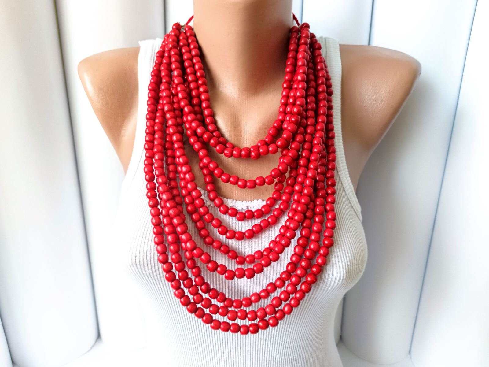 Große Rote Halskette, Große Holzkette, Statement Holzperlenkette, Große Chunky Mutige Halskette, Ukraine Halskette, Schmuck von DanajewelryUA