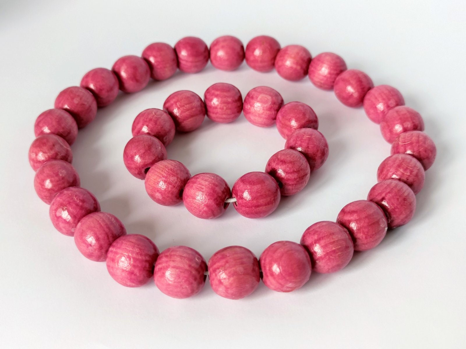 Rosa Perlenkette Und Armband, Chunky Perlenschmuck-Set, Perlen Schmuck-Sets, Holzperlenkette, Kurze Klobige Halskette, Große Mutige Halskette von DanajewelryUA