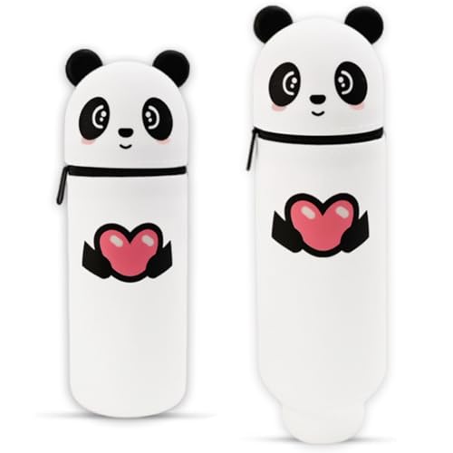 Danbghyuo Schulmäppchen aus weichem Silikon, 2-in-1 Kawaii Federmäppchen Panda,Cartoon Panda Federmäppchen,Stifte Mäppchen,Stifthalter Bleistifttasche Mädchen Junge,Große Kapazität Briefpapier Pouch von Danbghyuo