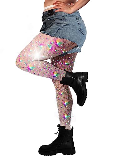 DancMolly 10X Stark Ultra Funkeln Strass Netzstrumpfhose, Übergrößen Glitzer Strumpfhosen für Damen Hoher Taille von DancMolly