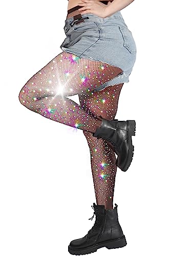 DancMolly 10X Stark Ultra Funkeln Strass Netzstrumpfhose, Übergrößen Glitzer Strumpfhosen für Damen Hoher Taille von DancMolly