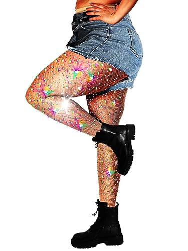 DancMolly 10X Stark Ultra Funkeln Strass Netzstrumpfhose, Übergrößen Glitzer Strumpfhosen für Damen Hoher Taille von DancMolly