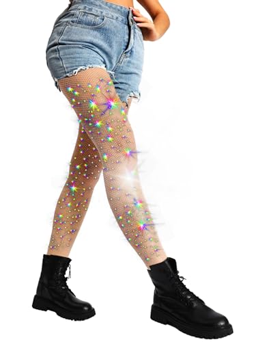 DancMolly Damen Funkeln Strass Netzstrumpfhose, 20 Volltonfarben 3 Stile Glitzer Fischernetz Strumpfhosen mit Hoher Taille von DancMolly