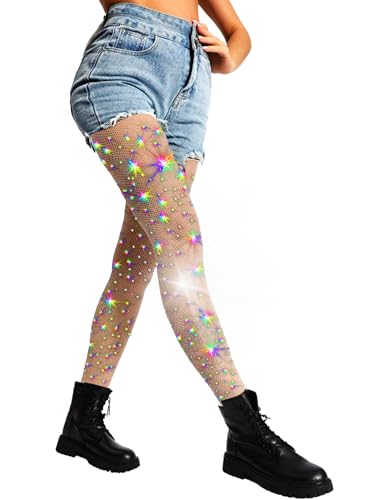 DancMolly Damen Funkeln Strass Netzstrumpfhose, 20 Volltonfarben 3 Stile Glitzer Fischernetz Strumpfhosen mit Hoher Taille von DancMolly