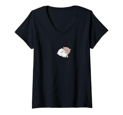 Damen Peach Cat Goma Love Valentine's Day GF BF Cute Sweet T-Shirt mit V-Ausschnitt von Dance Cat Cartoon Love GF BF Peach Cat Goma
