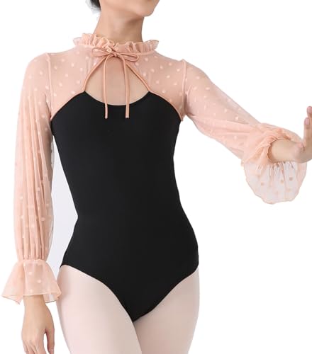 Dance Elite Fiorella Tanzanzug für Damen, Rüschen, zum Binden, Puffärmel, lange Ärmel, Pink, Erwachsene X-Large von Dance Elite