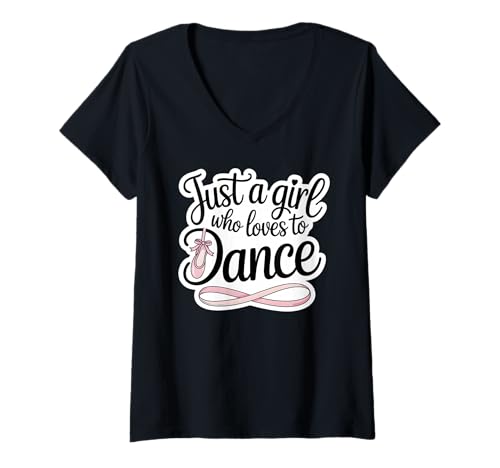 Damen Nur EIN Mädchen, das gerne Tanzt, zum Nationalfeiertag, Mädchen, Frauen T-Shirt mit V-Ausschnitt von Dance Lover Dancing Girl Cute Teen Girls