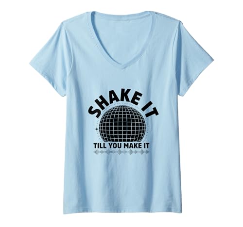 Damen Shake It Till You Make It Vintage 70's Dancing Retro Dance T-Shirt mit V-Ausschnitt von Dancer Dancing Disco 70's Themed Vintage Gift