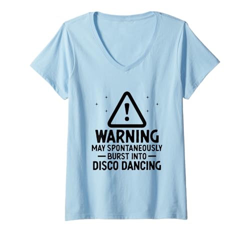 Damen Warnung: Kann spontan in Disco Dancing Vintage übergehen T-Shirt mit V-Ausschnitt von Dancer Dancing Disco 70's Themed Vintage Gift