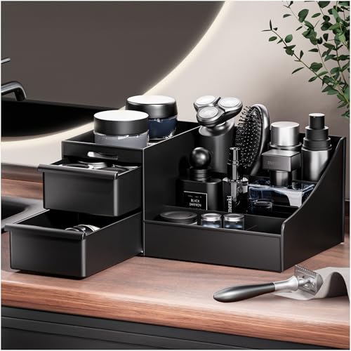 DancesCat Kosmetikorganizer Schwarz für Herren, Schminktisch Organizer mit Schubladen, Aufbewahrung für Makeup Organizer&Kölnisch Wasser, Box für Badezimmer&Schlafzimmer (Matt Schwarz) von DancesCat