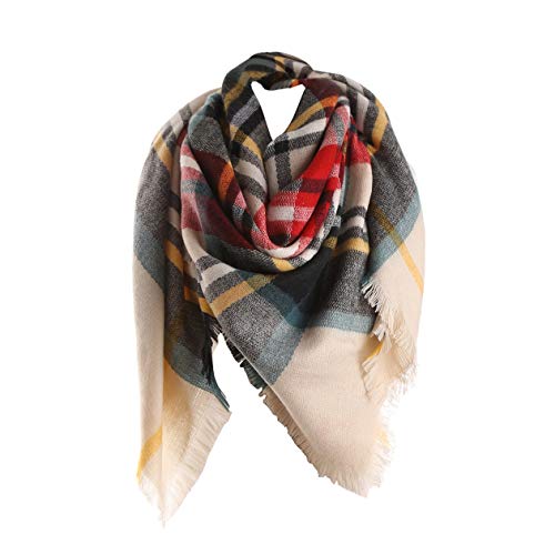 Rokmym XXL Damenschal, Streifenschal, Modequasten, weich, Damenschal, Wickelschal, Herbst, Winter, warm, Mehrfarbig Einheitsgröße von Rokmym