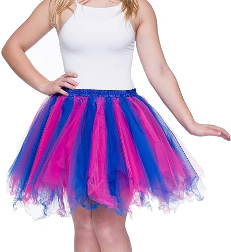 Dancina Damen Petticoat 50er Jahre Retro Tutu Tüllrock Normale und Große Größen, Blau / Pink, Gr. 36-40 von Dancina