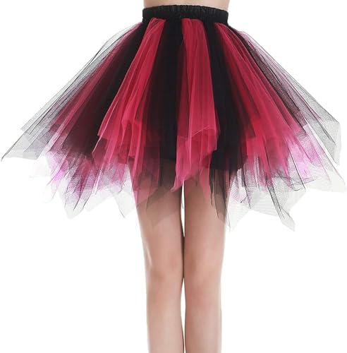 Dancina Damen Petticoat 50er Jahre Retro Tutu Tüllrock Normale und Große Größen, Schwarz/Pink, Gr. 42-46 von Dancina